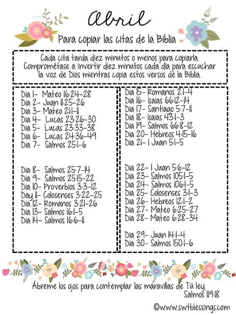 APRIL Scripture Writing Plan Spanish