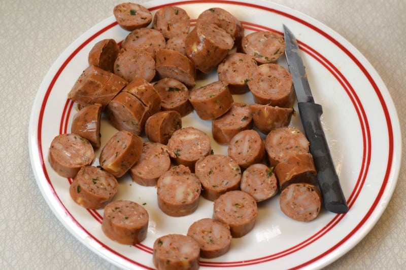 Slice sausage.