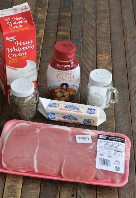 Recipe ingredients for pan-seared pork chops.