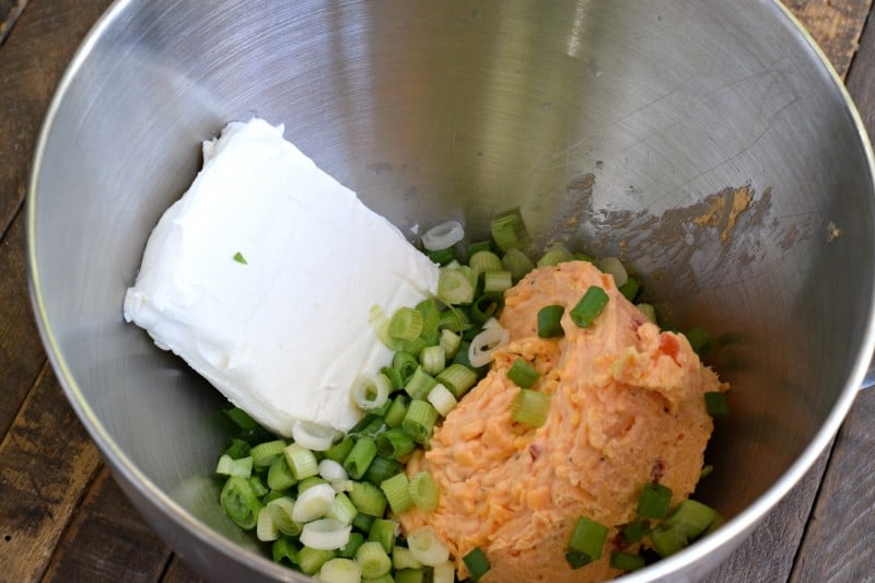 Place all dip ingredients in a bowl and mix with an electric mixer.