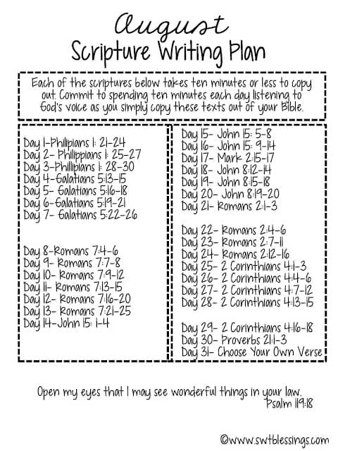 August Scripture Writing Plan 16 Plain