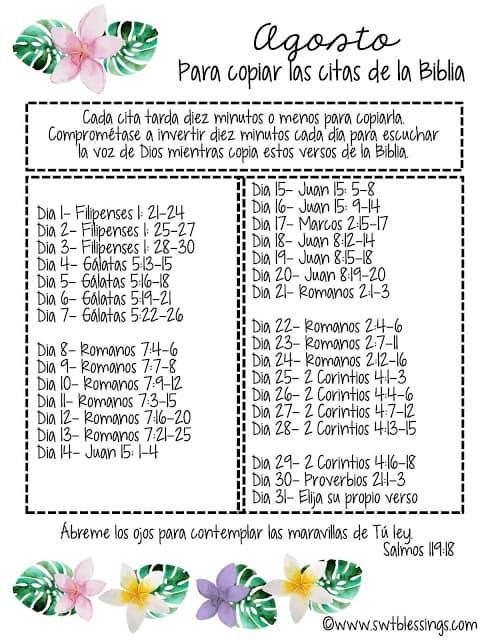 August Scripture Writing Plan 16 Spanish