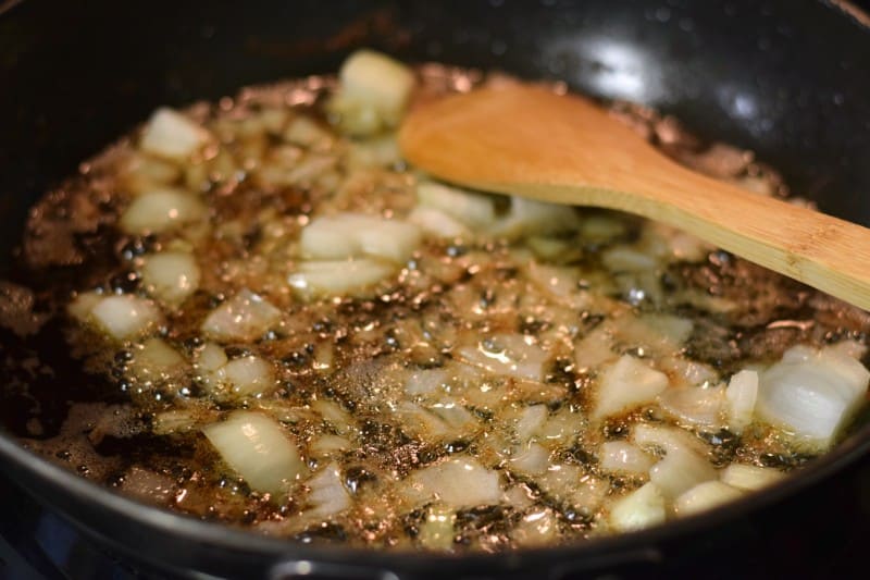 Saute onions in bacon grease.