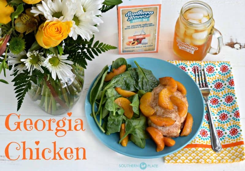 Georgia ginger and peach chicken on plate.