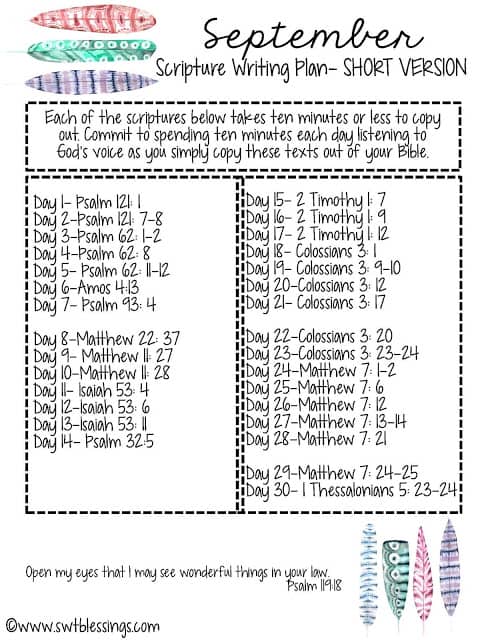 September Scripture Writing Plan 16 Short