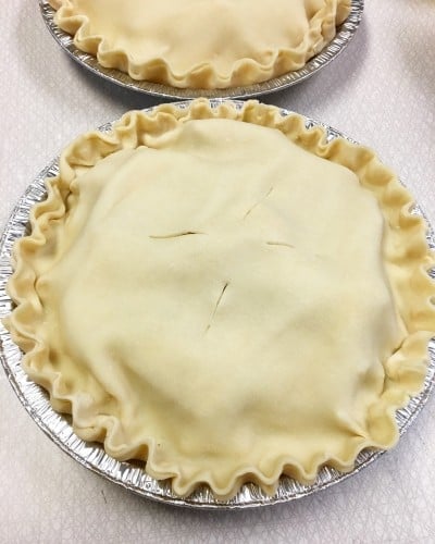 Pie crust on top of pie.