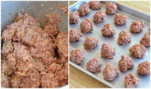 Mix ingredients together, form into balls, and place on a baking sheet.