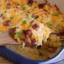 Deluxe hash brown casserole with Thanksgiving ham leftovers
