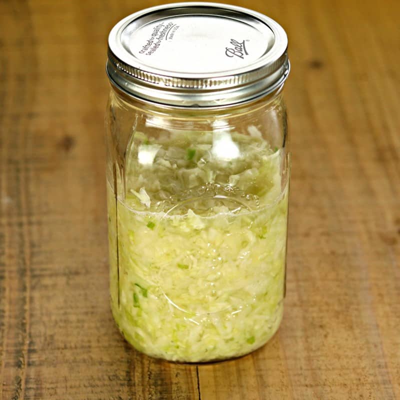 A jar of homemade sauerkraut.