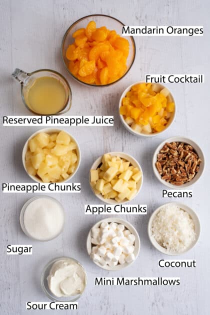 Labeled ingredients for Southern Ambrosia recipe.