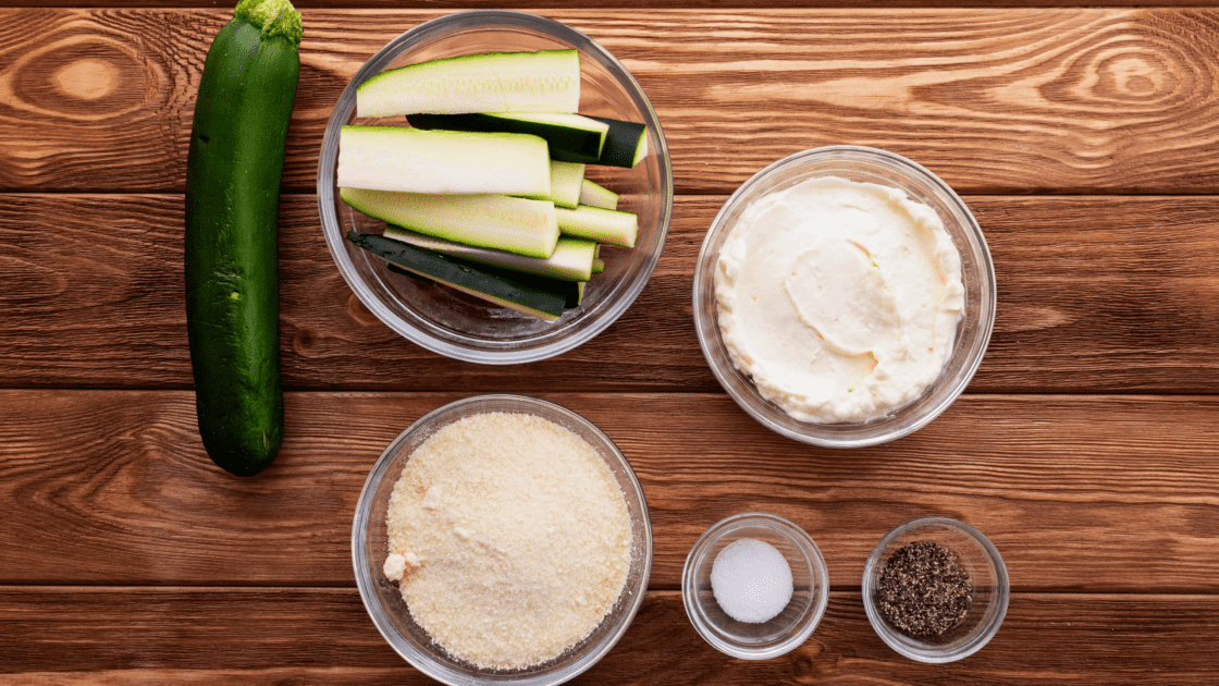 Ingredients for baked zucchini fries.