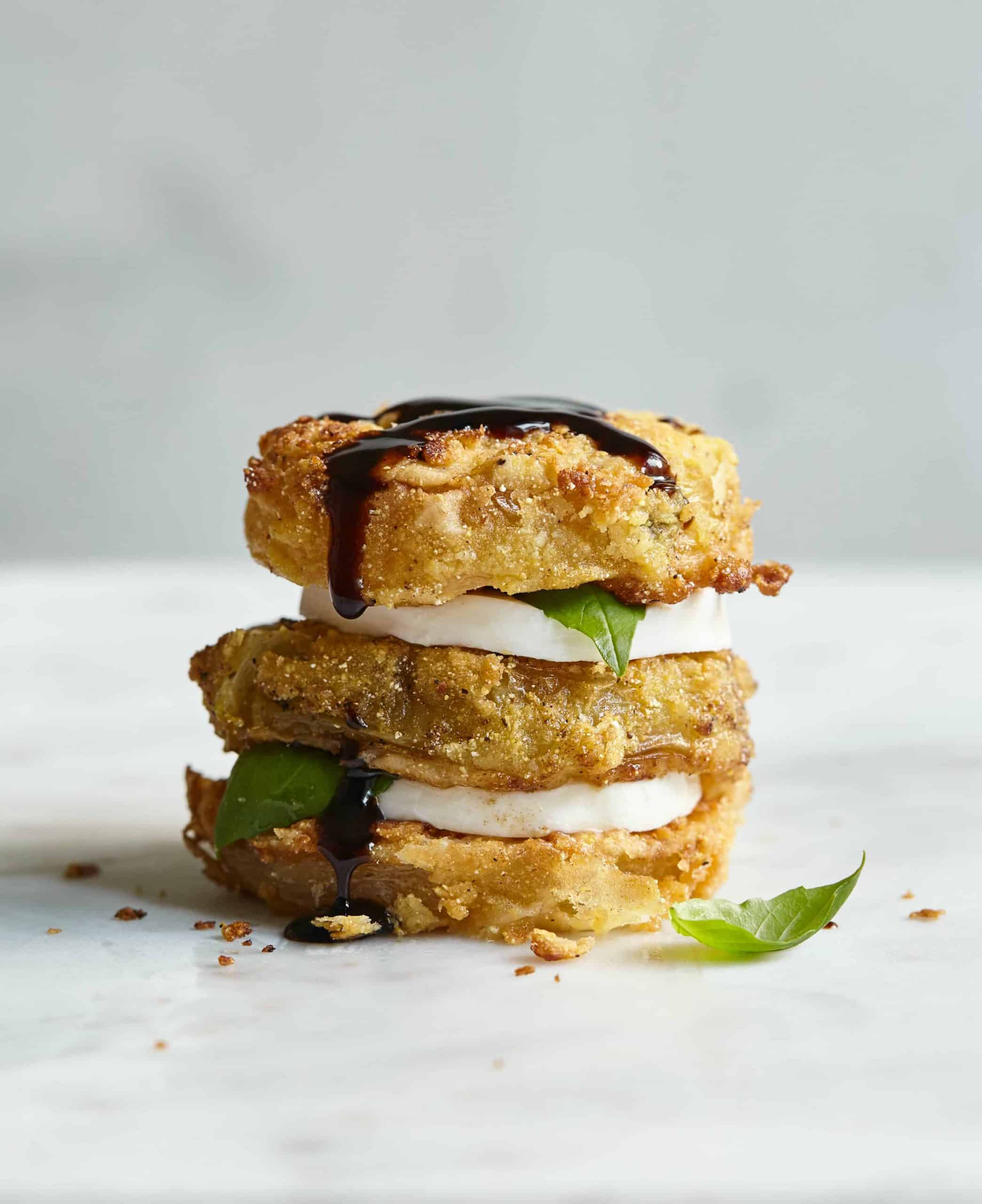 Oven Fried Green Tomato Caprese Stacks and a Cookbook Review!