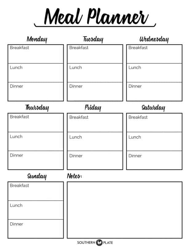 Free Printable Menu Planner Sheet  Southern Plate