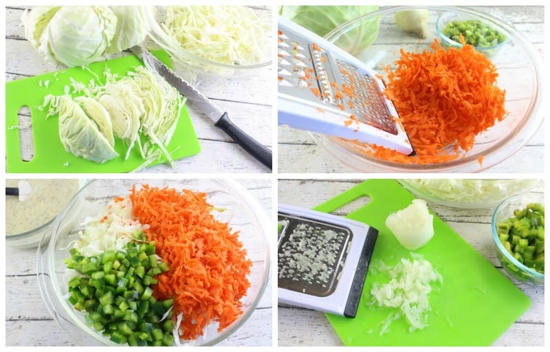 Grate and chop veggies and place them in a large bowl.