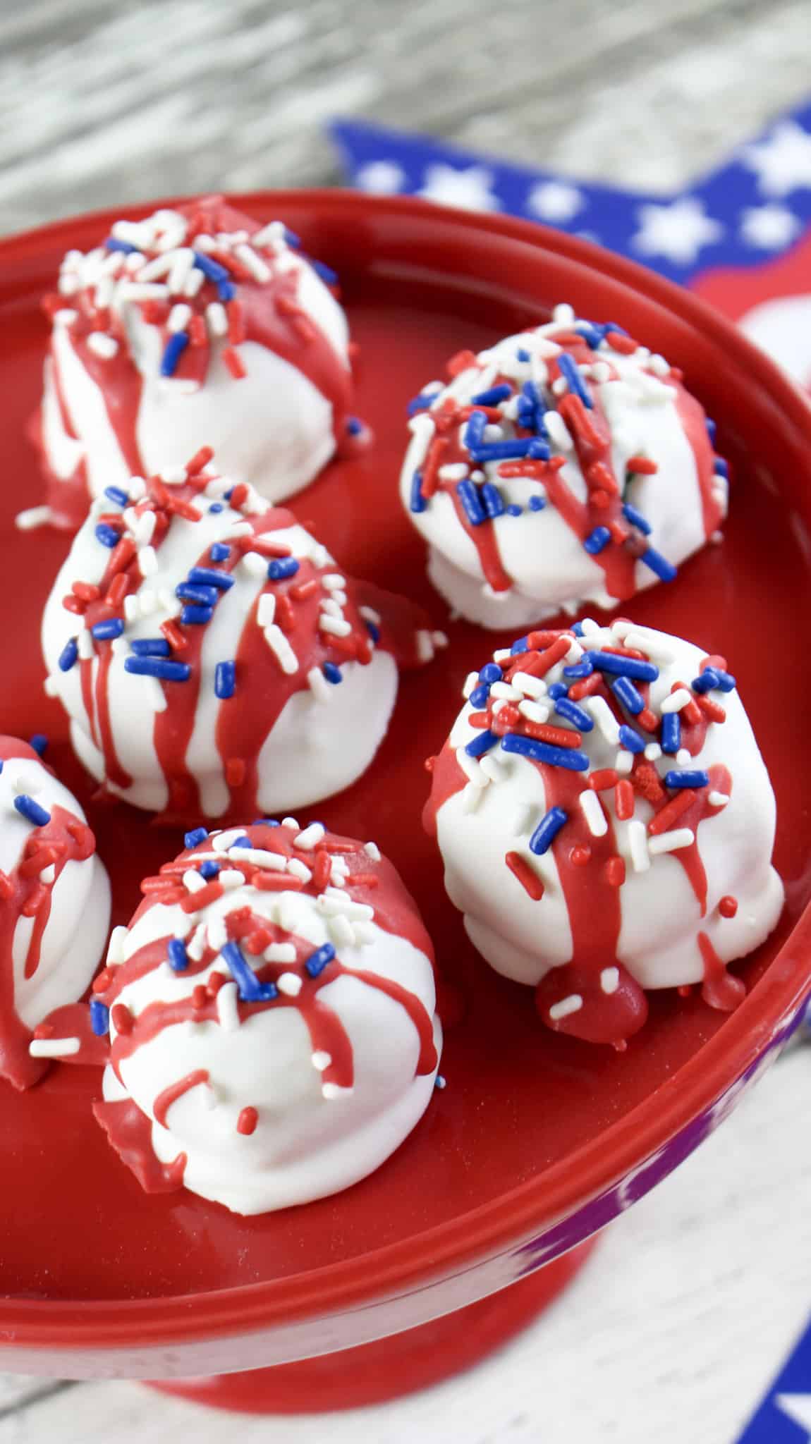 These patriotic cake truffles are one of the best 4th of July recipes.