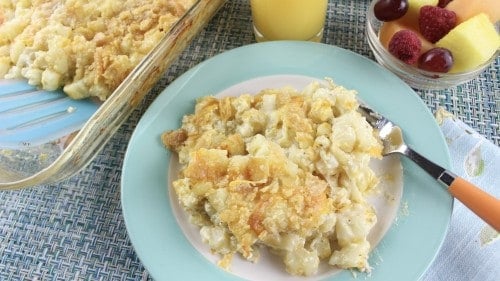 Portion of Sour Cream Hash Brown Casserole on a plate.