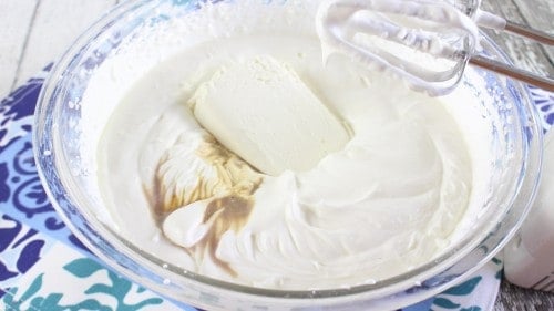 Beat ingredients together to make icing for Chantilly Sheet Cake.