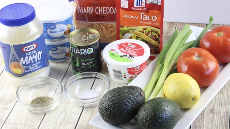 Ingredients for Tex Mex Dip (7-Layer Dip).