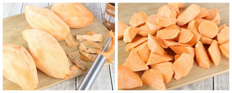 Peel and cut sweet potatoes into chunks.