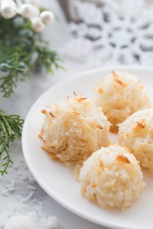 Simple Coconut Macaroons on a plate.