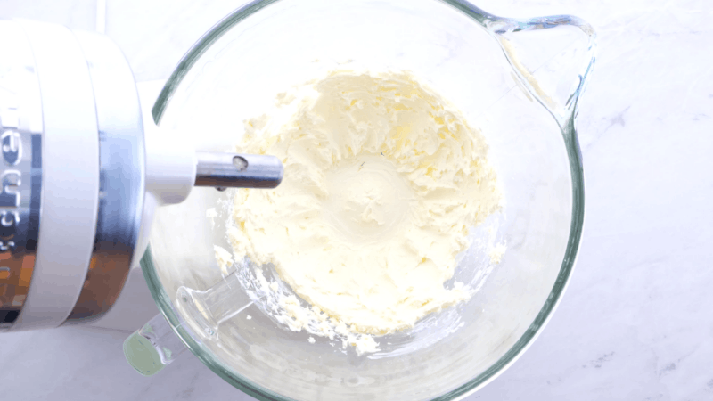 Cream cheese beaten with electric mixer.