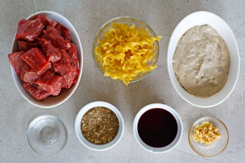 Ingredients for Crock Pot Beef Burgundy.