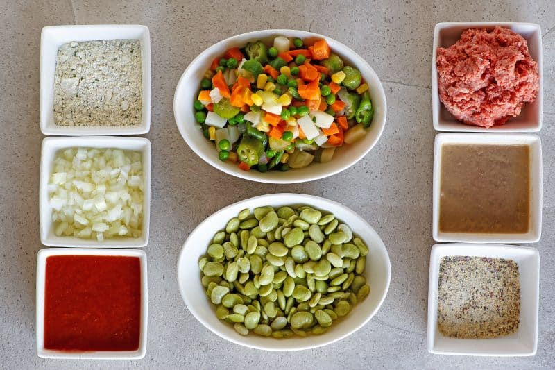 Ingredients for how to make beef stew in the slow cooker.