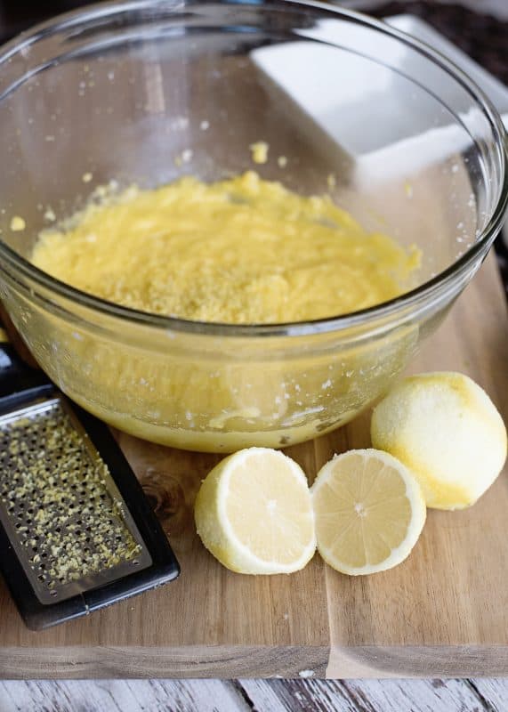 Add lemon zest and juice to mixing bowl and mix.