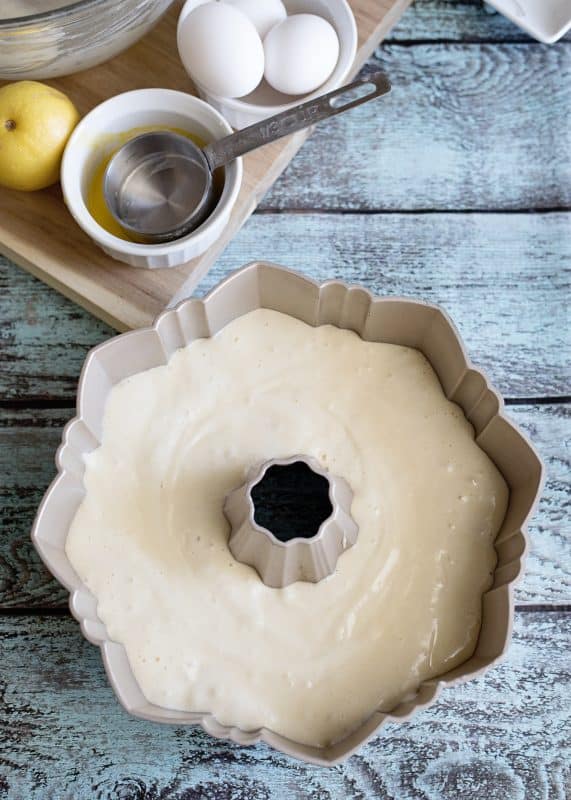 Grandmama's Wind Cake Batter In Bundt Pan, About To Be Baked