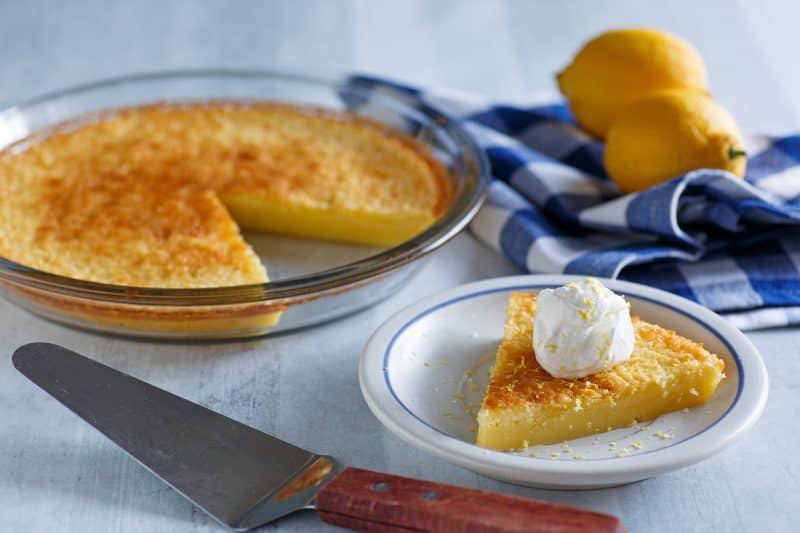 Slice of Impossible Lemon Pie.