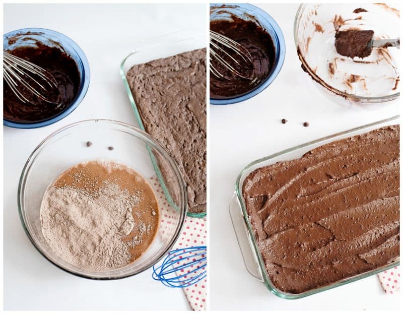 Mix milk and pudding and spread this over the cake layer.