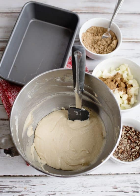 Beat together bread ingredients with electric mixer.