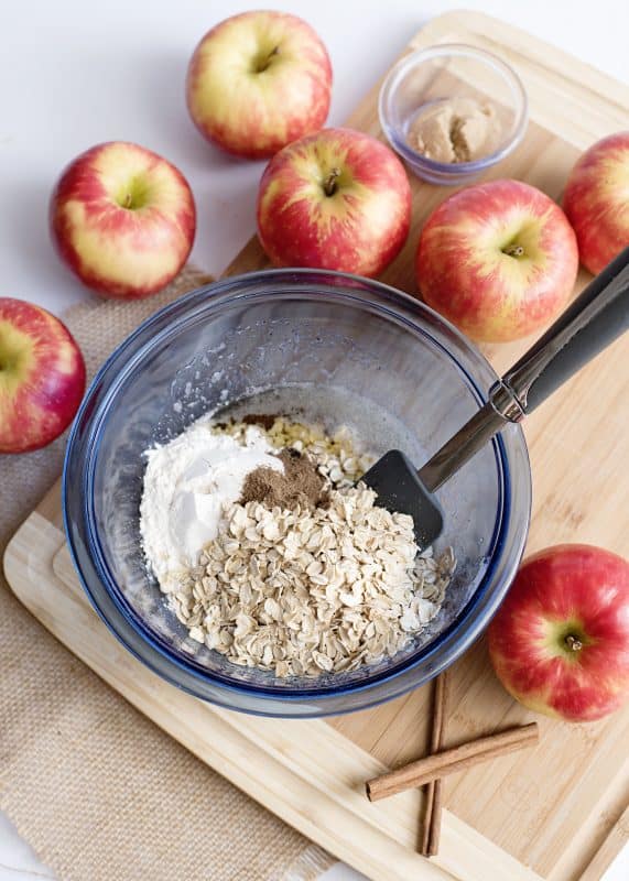 Mix dry ingredients with melted butter in bowl.