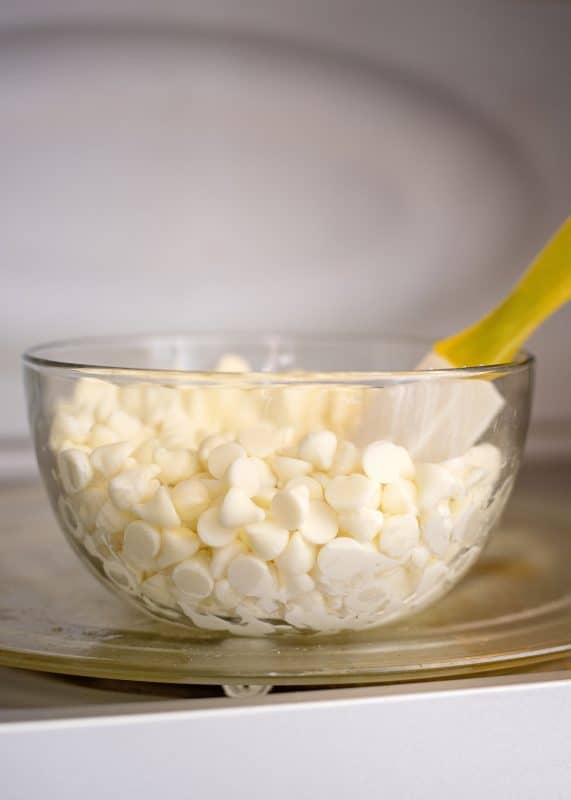 white chocolate chips in bowl