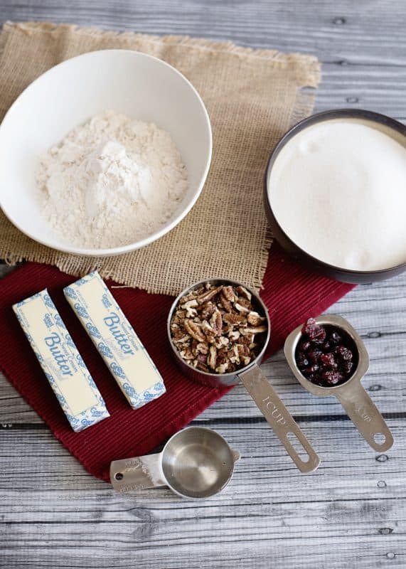 Recipe Ingredients for Cranberry Pecan Lace Cookies.