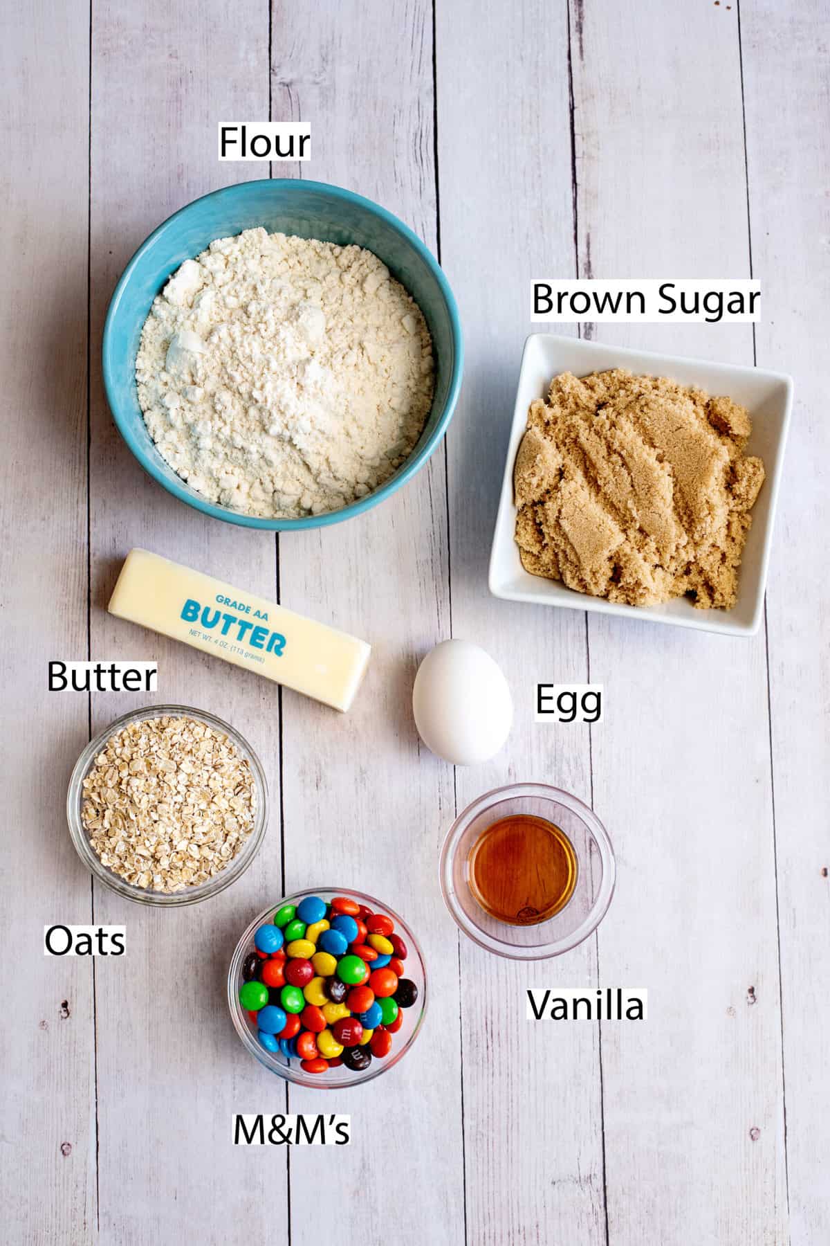 ingredients for m&m oatmeal bars
