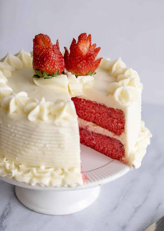 Strawberry cake with cheap cream cheese frosting