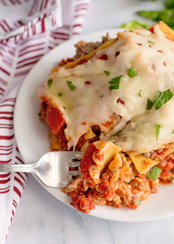 Slice of Crock Pot Lasagna.