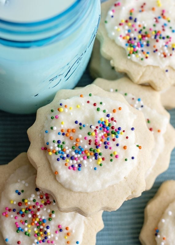 Tea Cakes with simple vanilla icing and sprinkles.