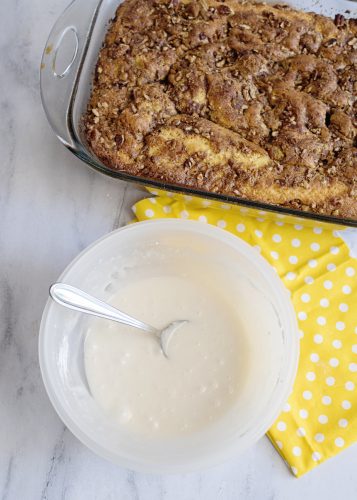 Mix glaze ingredients together and pour over warm cake.