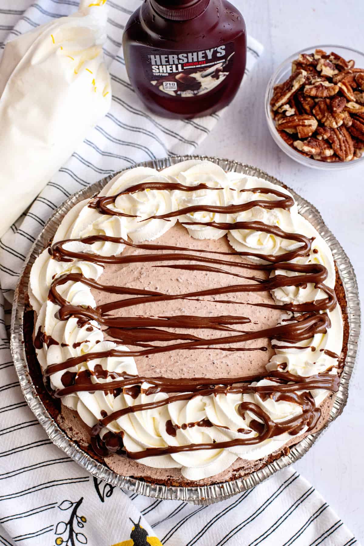 drizzle chocolate shell over the top of the pie