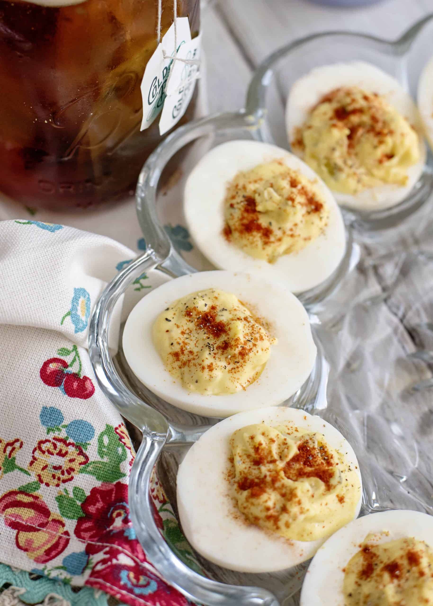 Plate of deviled eggs.