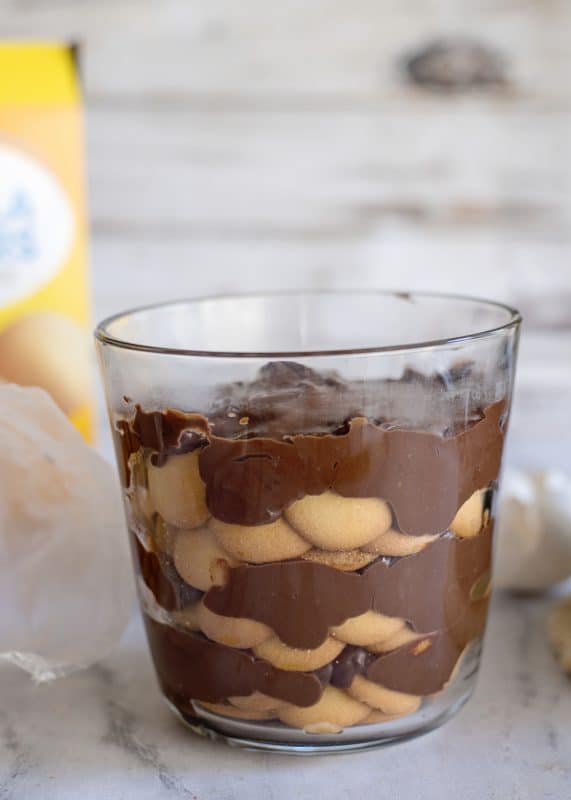 Layered chocolate pudding.