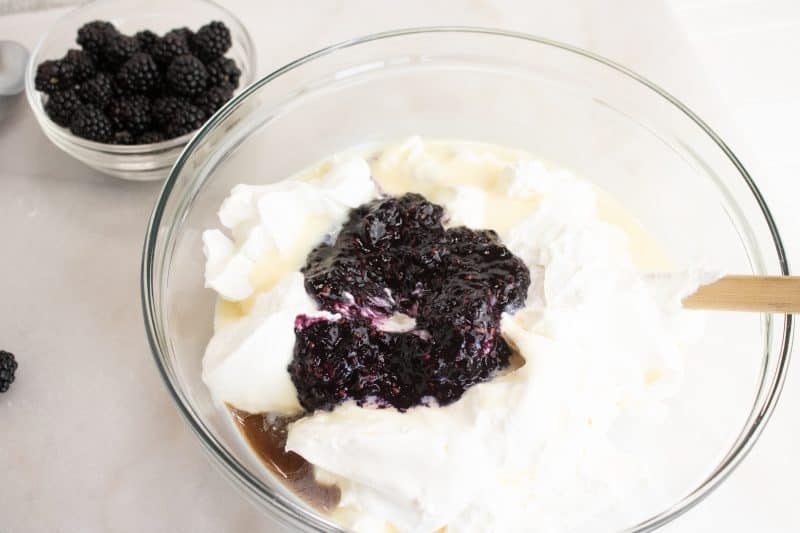 Mixing Blackberry No Churn Ice Cream (Make it in your freezer!)