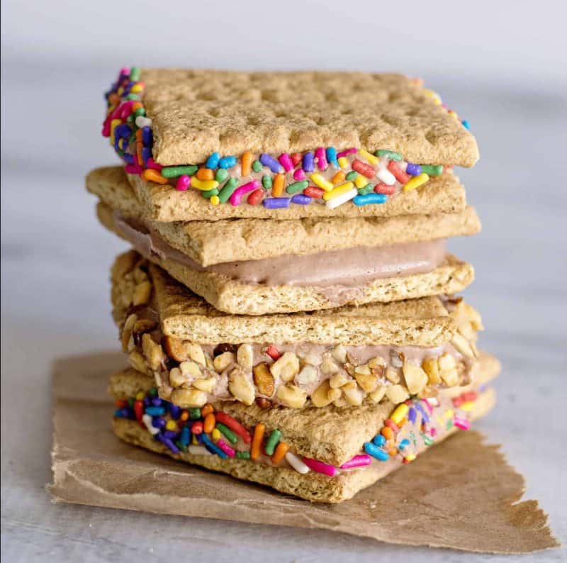 stack of ice cream sandwiches with graham crackers.