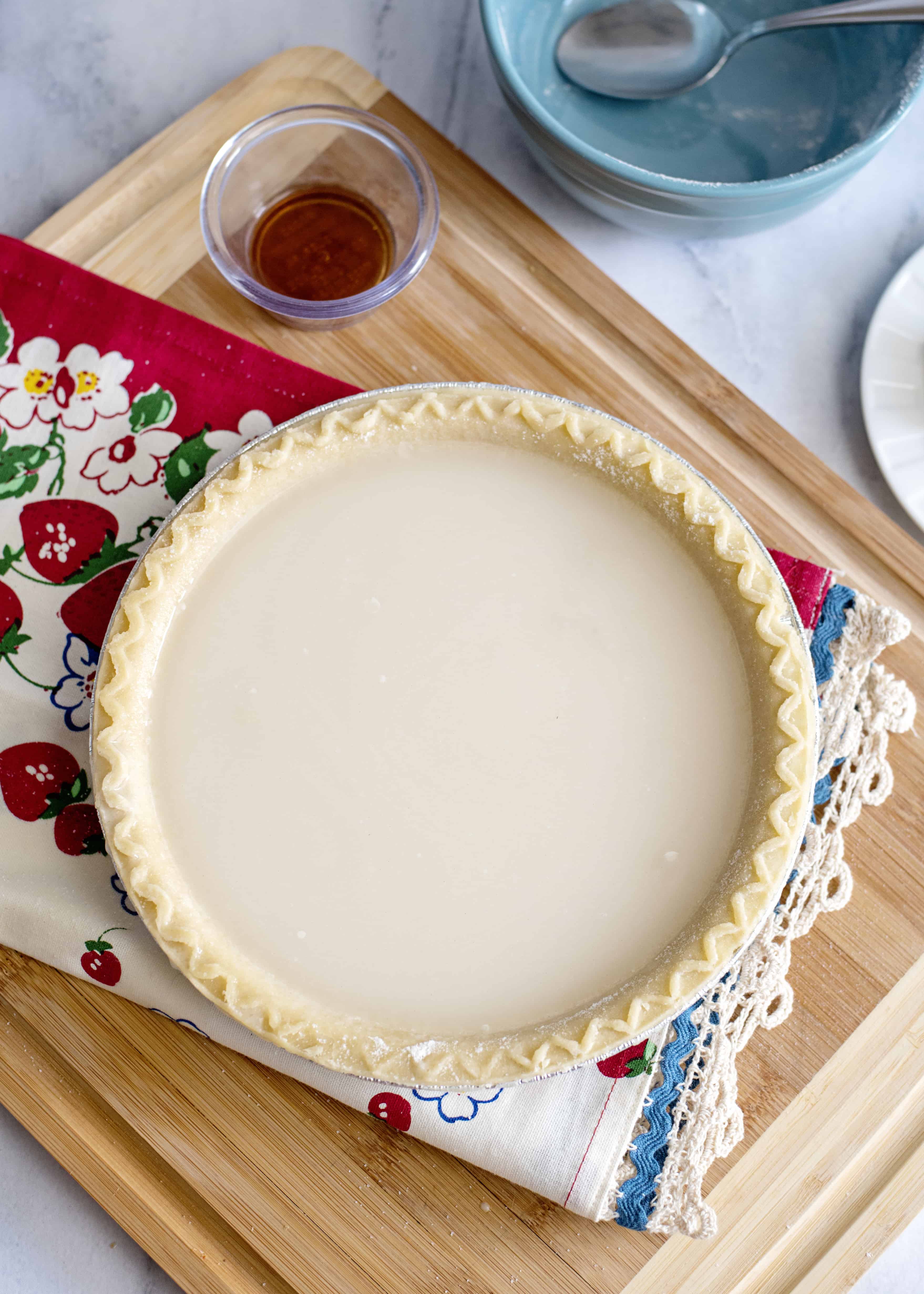 Sugar, flour, and water in a pie crust shell.