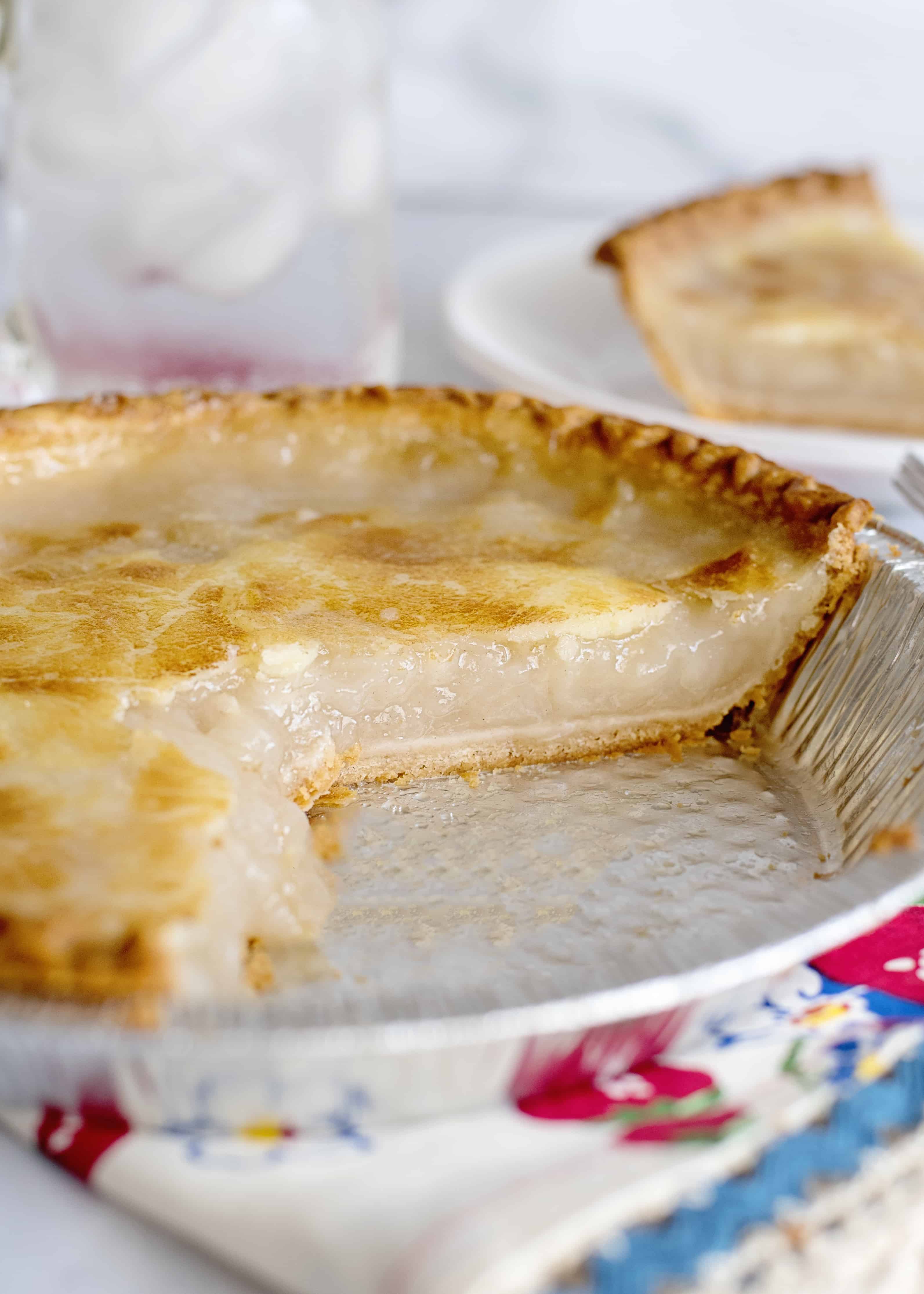 Water pie with a slice taken out of it.