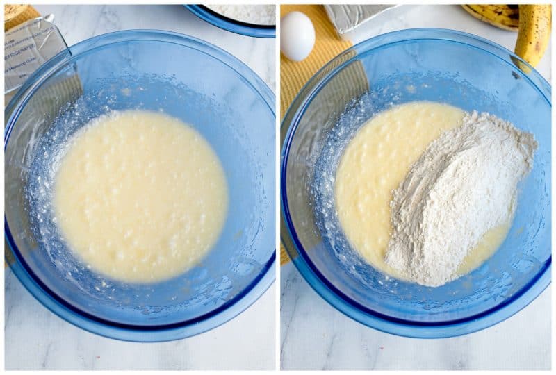 Combine remaining ingredients in large bowl and then fold in the flour mixture.