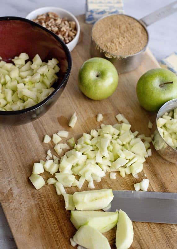 Peel and chop apples into little chunks. 