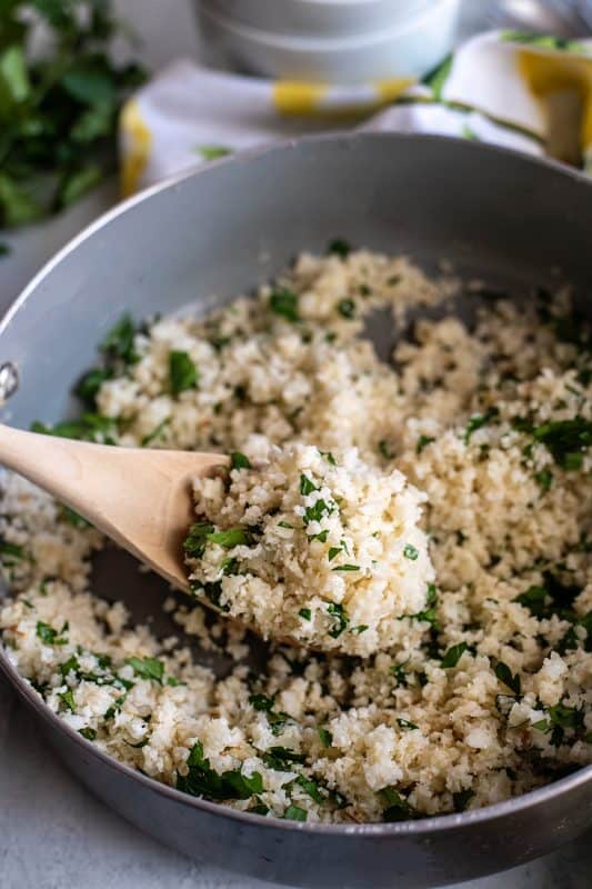 scoop of cilantro lime cauliflower rice.